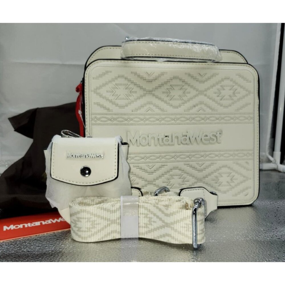Montana West White Geometric Crossbody Purse Adjustable Strap & Coin Pouch NWT